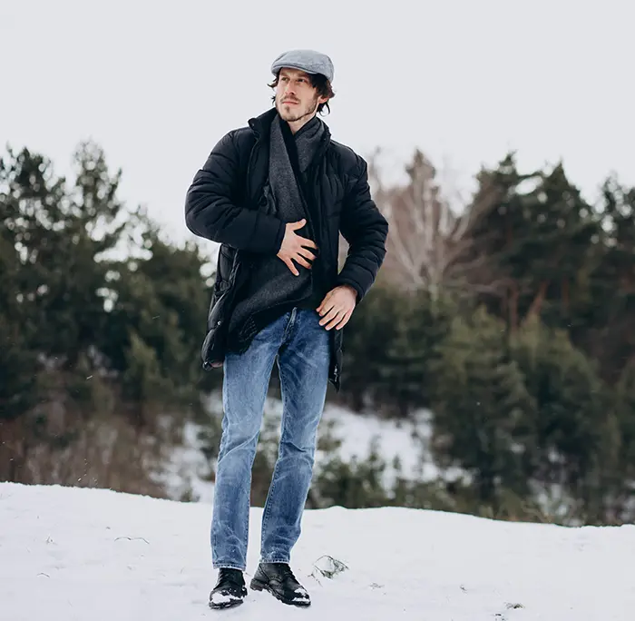 استایل با شلوار جین در سرما و برف