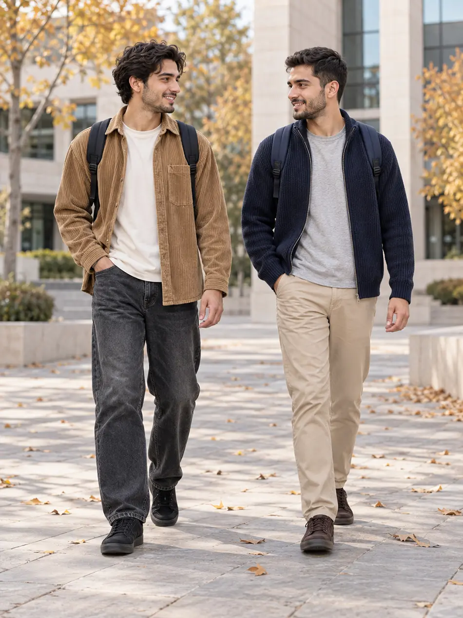 ست پاییزی دانشجویی مردانه با اورشرت کبریتی شتری و جین نیمبگ