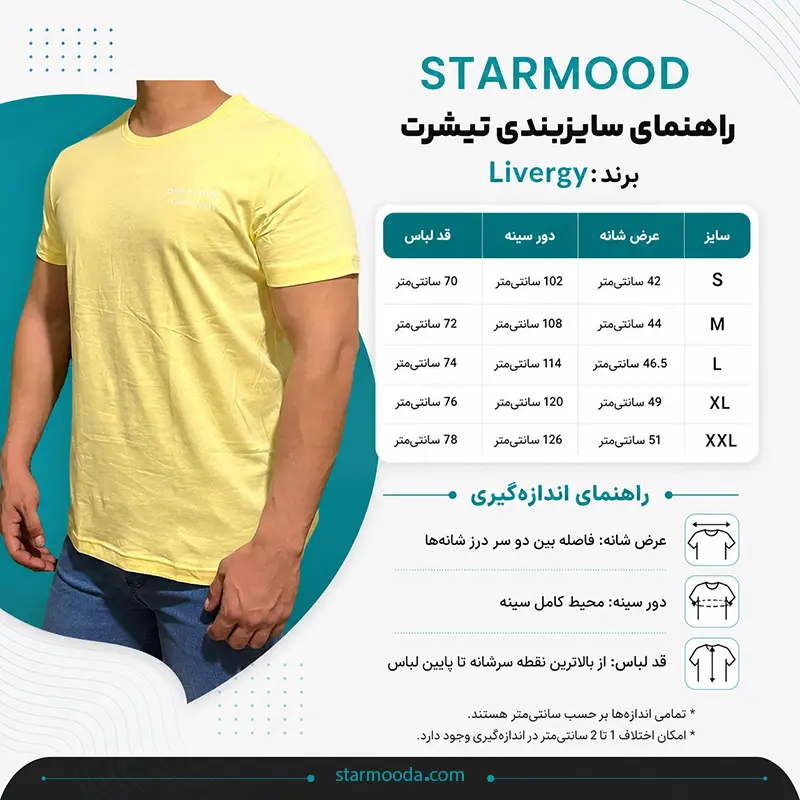 جدول سایزبندی تیشرت مردانه لیمویی