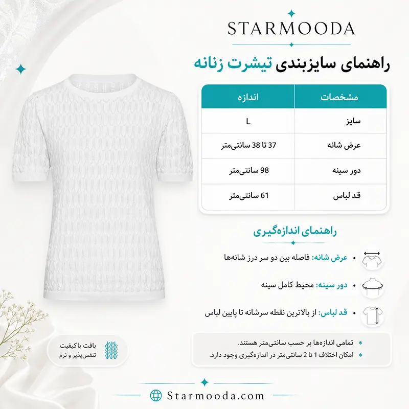 جدول سایزبندی تیشرت تابستانی زنانه خنک کد 7213